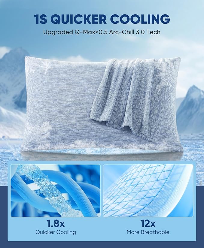LUXEAR 2 Pack Cooling Pillow Cases Queen Size, Arc-Chill Q-Max > 0.5 for Hot Sleepers, Hair & Skin Friendly, Double-Sided, Machine Washable, Hidden Zipper, Gift for Women Men, 20x30, Blue