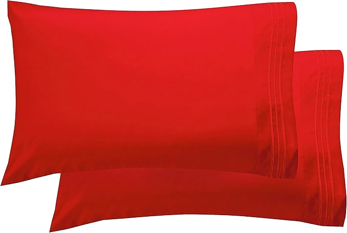 Elegant Comfort Luxury Ultra-Soft 2-Piece Pillowcase Set - 1500 Premium Hotel Quality Microfiber Double Brushed - Wrinkle Resistant, King Size, Red (Pack of 3)