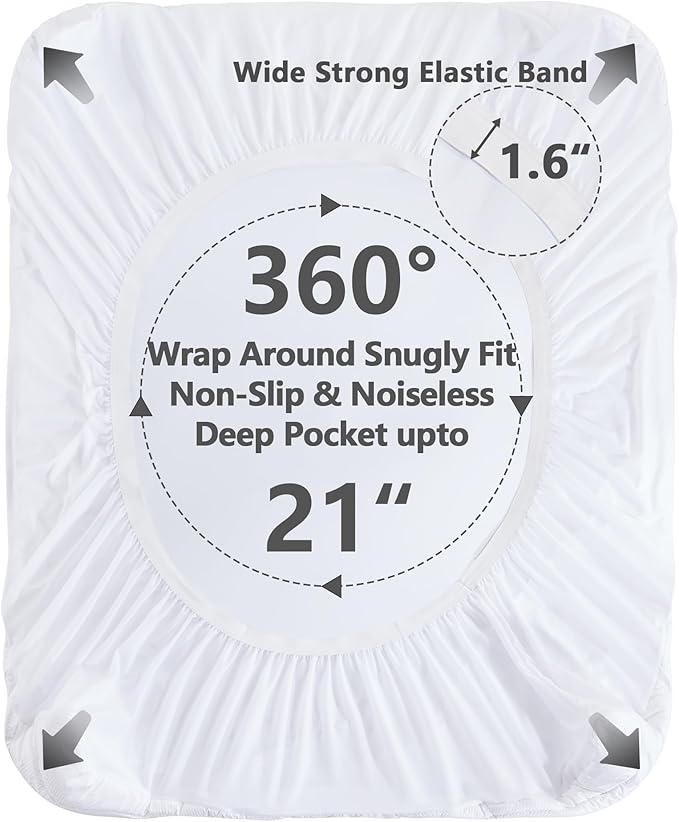 ELVEN HOME Queen Size Mattress Pad Waterproof, Pillow Top Cooling Mattress Topper Cover, Quilted Fitted Mattress Protector Washable, Deep Pocket 8-21" (60x80 inch, White)