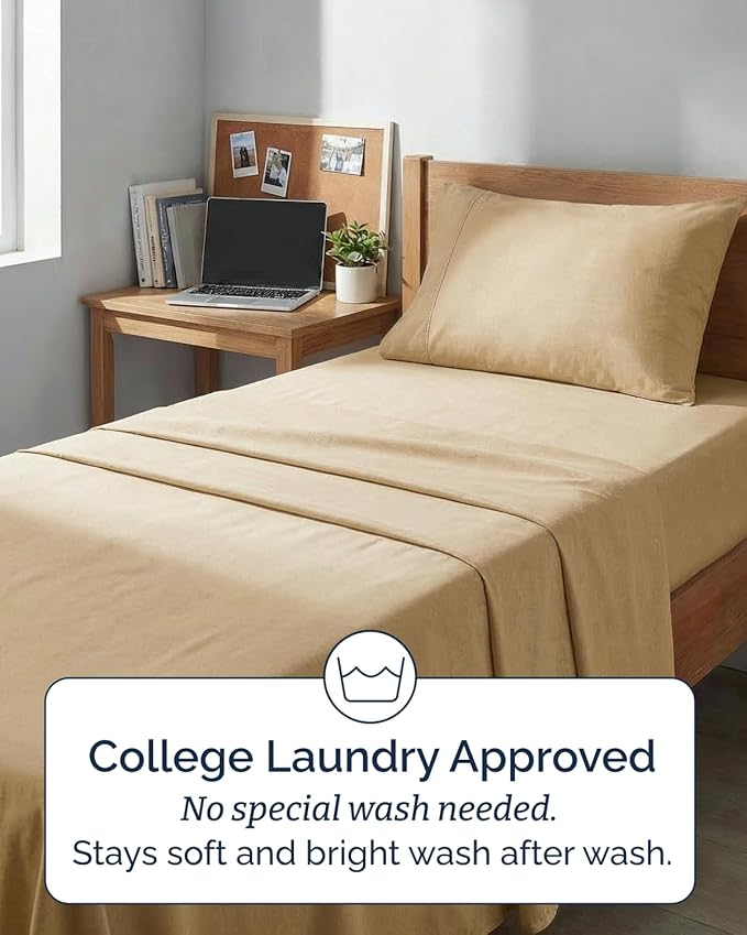 Twin XL Size 3 Piece Sheet Set - Comfy Breathable & Cooling Sheets - Hotel Luxury Bed Sheets for Women & Men - Deep Pockets, Easy-Fit, Soft & Wrinkle Free Sheets - Heathered Tan Oeko-Tex Bed Sheet Set