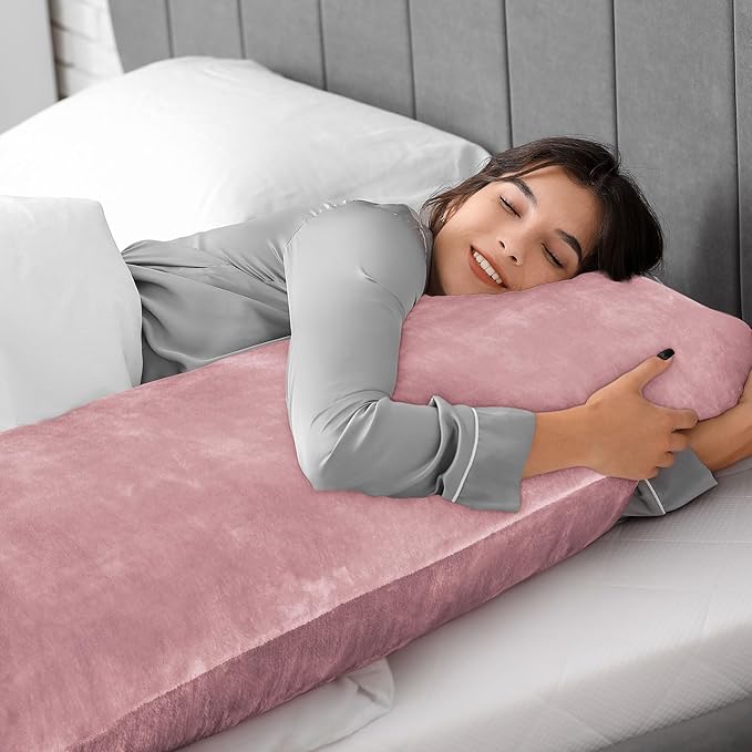 BEDELITE Body Pillow Cover with Zipper Closure, Super Soft and Cozy Fuzzy Fleece Pillowcase 20 x 54 Inches, Luxury Fluffy Plush Long Body Pillow Pillowcase for All Seasons(Dusty Pink)