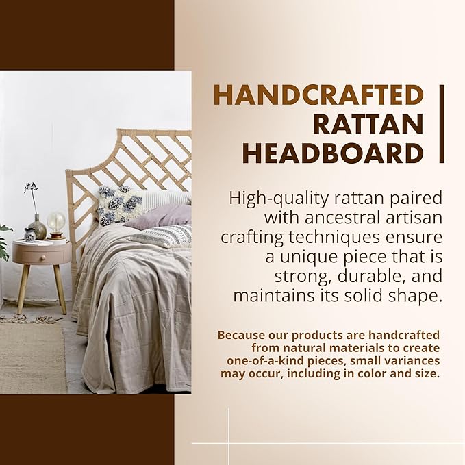 KOUBOO Rattan Chippendal Headboard, Queen Size, Bedroom Furniture, Bohemian Decor, Headboard, Natural
