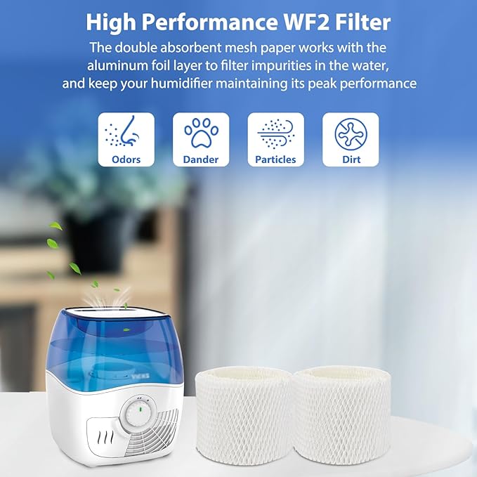 2 Pack WF2 Replacement Humidifier Filter for Vicks for Kaz WF2 Humidifier V3100, V3500, V3500N, V3600, V3700, V3800, V3850, V3850JUV, V3900, V3900JUV, VEV320, 3020, ECM-250i, ECM-500, WA-8D