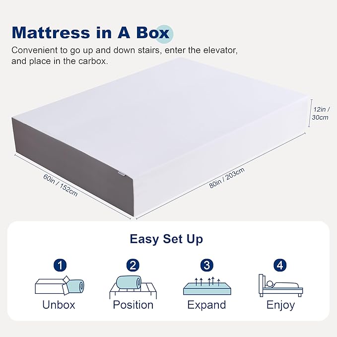 Amazon Basics Medium Firm Memory Foam Mattress, Breathable, 12 Inch, Queen, White/Grey