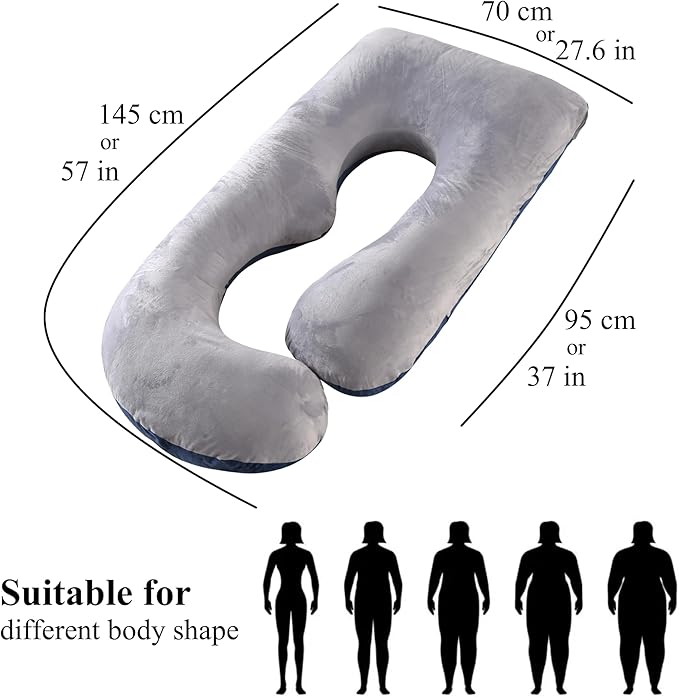 ALLOPERA Pregnancy Pillow, Full Body Maternity Pillow 57 inch, with Removable Washable Cover - Sleep Support for Legs, Back, Neck, Shoulder, HIPS, Belly, Velvet Cover-Grey-Dark Blue