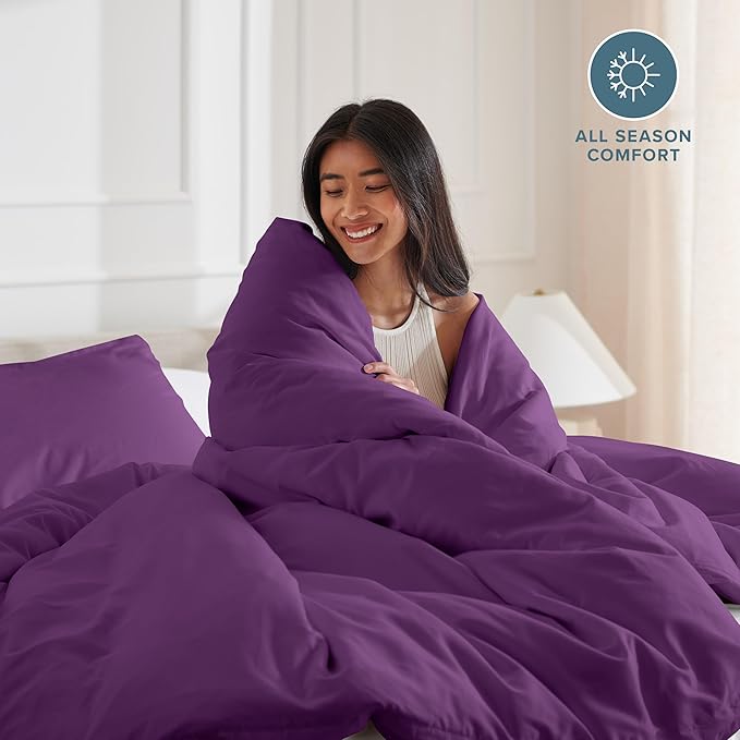 Bare Home Bedding Duvet Cover Extra Long Size - Premium 1800 Super Soft Collection - Lightweight, Cooling Duvet Cover - Soft Breathable Bedding (Twin/Twin XL, Plum)