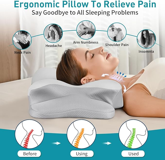 Besyodo Cervical Neck Pillow for Pain Relief - Ergonomic Memory Foam Pillow for Sleeping, Contour Side Sleeper Pillow for Neck Support, Cooling Orthopedic Pillow Bed Pillow for Back Stomach Sleepers