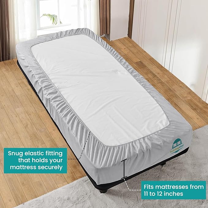 Twin XL Fitted Sheet 39 x 80 Inches 12" Deep Pocket 100% Egyptian Cotton 600 Thread Count Snug Fit for Trifold Mattress, Narrow Twin, Camp Bunk, Guest Bed, Army Cot Soft & Breathable – Silver Grey