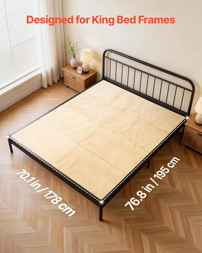 VEVOR Bunkie Board, King Size 76.8 x 70.1 in, Foldable Bed Board Under Mattress with Nylon Webbing, Plywood, Rounded Edges, Anti-Sag Design for Metal Frames, Sleeper Sofas, Platform and Bunk Beds