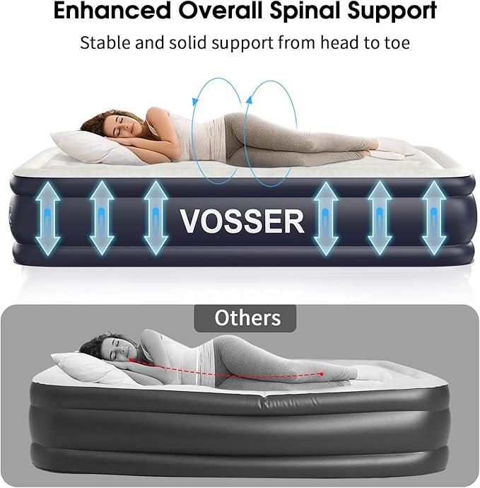 VOSSER Twin XL Air Mattress with Built in Pump Raised,80" Long,Upgraded 18''Inflatable Mattress,Self Inflatable Blow Up Mattress in 2 Mins,Twin Size Air Mattress with Carry Bag for Home,Camping