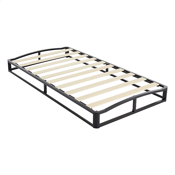 Amazon Basics Durable Metal Platform Bed Frame with Wood Slat Support, 10 inches High, Twin, Black