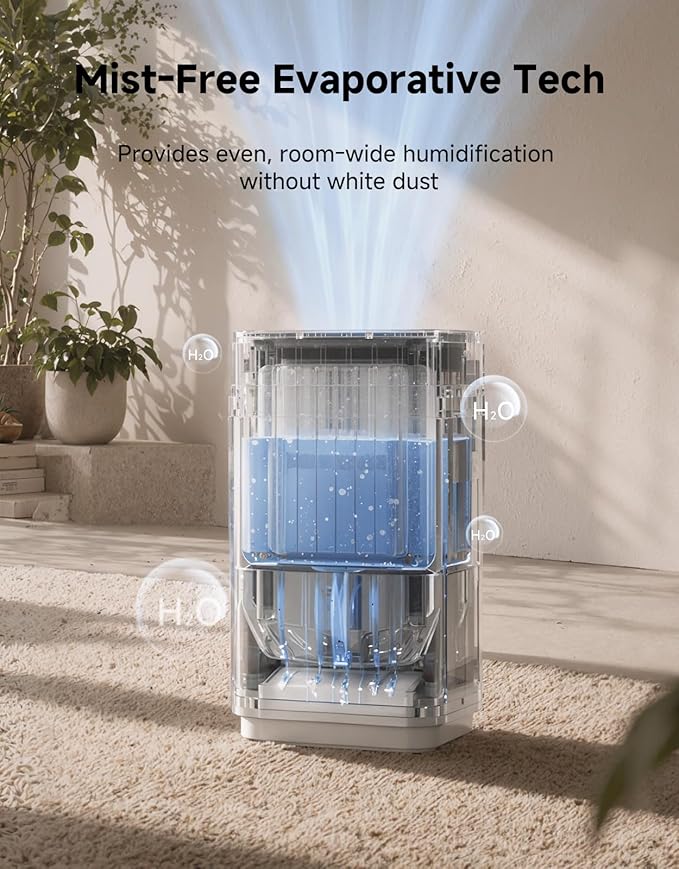 Dreame Mist-Free Humidifier H40, Cool Evaporative Air Humidifier with 3-Stage Purification for Comfotable Air, 6L Easy to Fill & Clean, Suitable for Large Bedroom Plant, Indoor, Home, Quiet Sleep Mode
