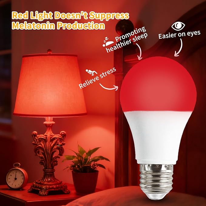 625nm Red Light Bulbs for Sleep, 3W 100% Blue Light Block Light Bulbs that Mimics the Natural Tones of Sunset, Promote Melatonin Production, Relieve Stress, Perfect for Baby's Bedroom, Sleeping, 3PK