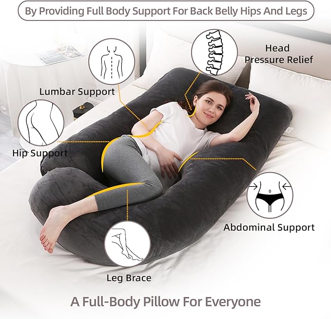 60 Inch Full Body Pregnancy Pillows for Sleeping Cooling Pregnancy Pillow,U Shaped Pregnancy Body Pillow,Maternity Pillows for Pregnant Women with Removable Washable Velvet Cover.(Black)