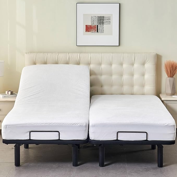 Kingnex Waterproof Split California King Mattress Protector for Adjustable Bed Noiseless Soft Bamboo Viscose Terry 2 Cali Twin XL 36x84 Fitted Mattress Cover