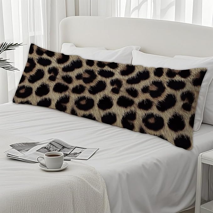 Brown and Black Leopard Print 20x54 Body Pillow Cover, Cheetah Print Room Decor, Trendy Wild Animal Print Decorative Long Body Pillow Cases for Girls Bedroom Dorm Apartment Bed Couch