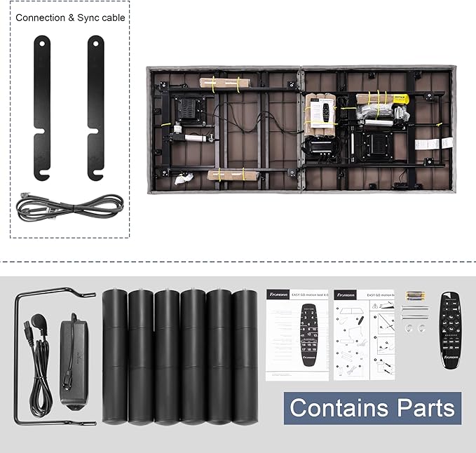 Fromann Adjustable Electric Twin XL Bed Base Frame with Massage,USB Type-C Ports, Zero Gravity, Under Bed Led Lighting and Three Leg Height (with Synchronization Connector) (Black)