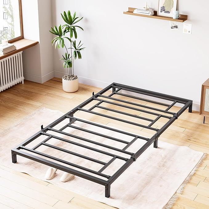 GarveeHome Twin Size Bed Frame, 6 Inch Metal Platform Bed Frames with Heavy Duty Steel Slat Support, No Box Spring Needed, Noise Free,Anti-Sliding Slat,Easy Assembly, Under Bed Storage