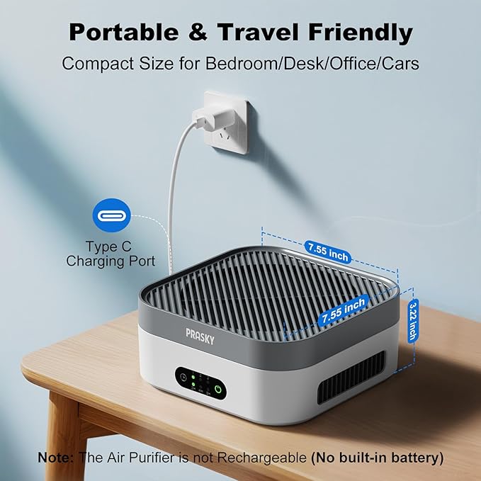Air Purifiers for Home, H13 True HEPA Filter Captures Smoke Odor Pet Dander, Portable Quiet Car Air Purifier for RV/Desk/Bedroom/Office, Covers up to 600 Ft², Timer - 1 Filter