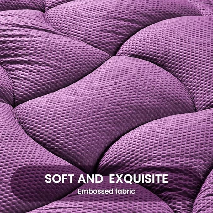 SLEEP ZONE Cooling Twin Mattress Topper for Single Bed, Premium Zoned Quilted Mattress Pad, Fitted Mattress Protector Cover, Machine Wash Durable, Deep Pocket 8-21 inch, Purple, Twin