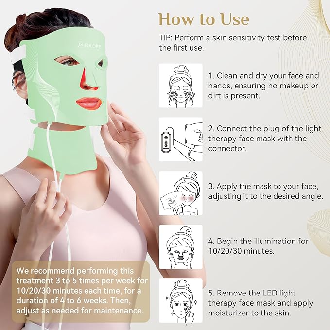 Red Light Therapy for Face, LED Light Therapy Mask Skin Care Mask & Neck, LED Red & NIR Light Therapy Wavelength for Home Use, Working Travel Yoga Sleep green