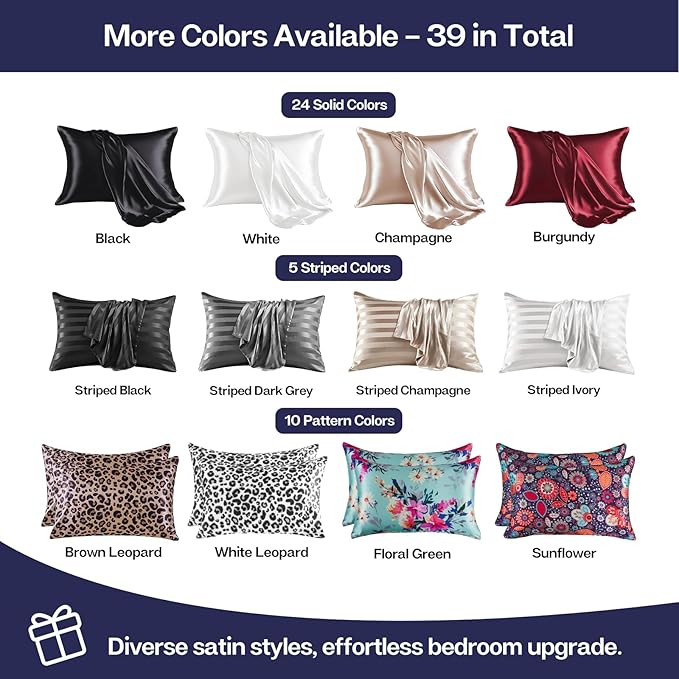 MR&HM Satin Pillowcase for Hair and Skin, Silk Satin Pillowcase 2 Pack, King Size Pillow Cases Set of 2, Silky Pillow Cover with Envelope Closure (20x40, Navy Blue)