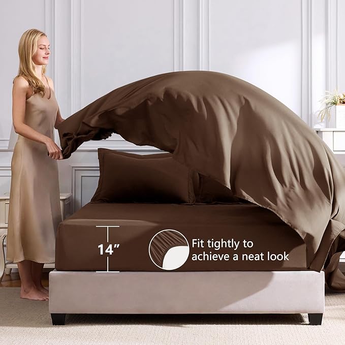 CozyLux Oversized King Comforter Set Brown - 7 Pieces Bed in a Bag Comforter Set with Sheets, Luxury Soft Bed Set All Seasons, Bedding Set with Down Alternative Comforter, Sheets, Pillowcases & Shams
