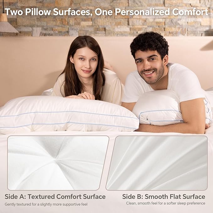 QUTOOL Luxury Hotel Goose Feather Pillow, 100% Cotton Cover, Soft Support Pillow, Suitable for Sleepers on the Back, Sides, and Stomach, Queen Size Bed Pillows Set of 2