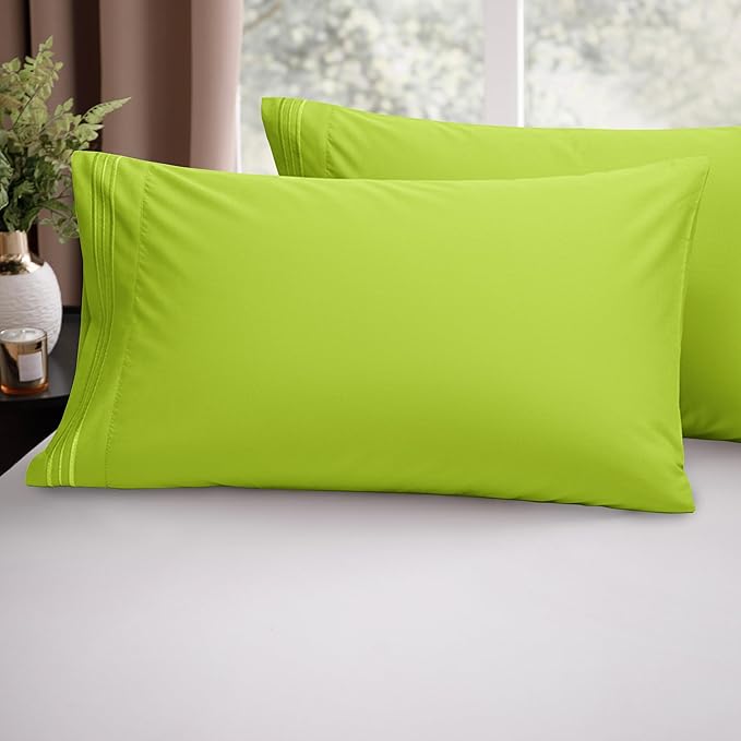 Elegant Comfort Luxury Ultra-Soft 2-Piece Pillowcase Set - 1500 Premium Hotel Quality Microfiber Double Brushed - Wrinkle Resistant, Standard/Queen, Lime