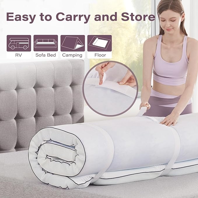SOOSLEEPY Mattress Topper Twin XL College Dorm 2 Inch Memory Foam Ventilated Breathable Cooling Mattress Pad with Removable Soft Cover Portable Bed Topper for Back Pain, CertiPUR-US Certified
