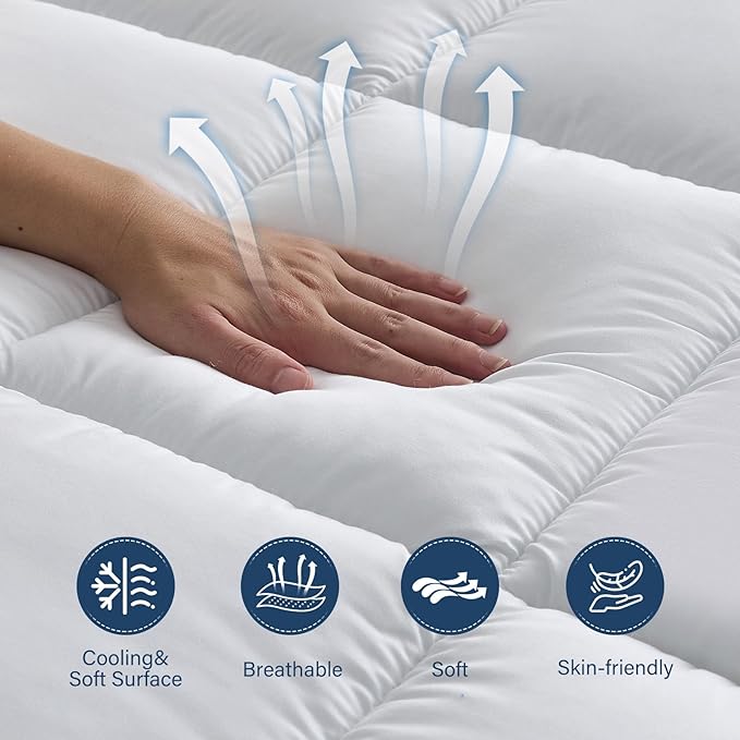 4 Inch Dual Layer Mattress Topper Full Size, 2 Inch Cooling Gel Memory Foam and 2 Inch Down Alternative Pillow Top Pad for Back Pain, with 8-21 Inch Deep Pocket