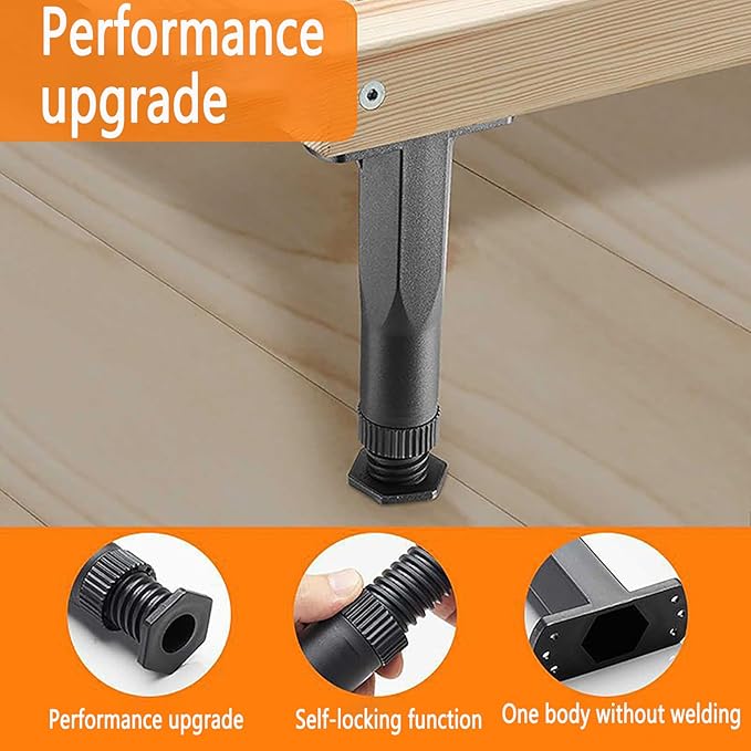 Adjustable Bed Legs 4-Pack - ABS Plastic 6"-11" Furniture Support Legs for Bed Frame/Sofa/Table, Heavy Duty Center Support with Non-Slip Base
