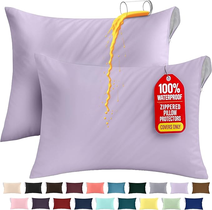 Utopia Bedding Premium 100% Waterproof Pillow Protectors with Zipper King Size (Set of 2), Bed Bug and Dust Mite Proof Zippered Pillow Covers, Pillow Encasement Cases, Lavender