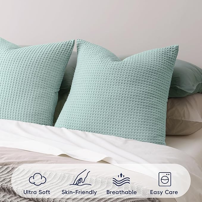 PHF Ultra Soft Waffle Weave Euro Shams Pillow Covers, No Filling, 2 Pack 26" x 26" Bed Cushion Covers, Breathable & Skin-Friendly Bed Pillow Shams for Stylish Home Decor, Aqua