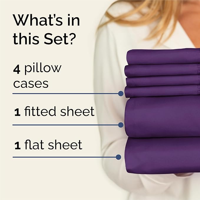 King 6 Piece Sheet Set - Comfy, Breathable & Cooling - Hotel Luxury Bedding for Women, Men, Kids, Teens and Children - 1 Flat & 1 Fitted Sheet & 4 Pillowcases w/ Deep Pockets - Wrinkle Free - Purple