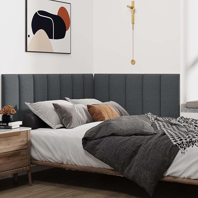 IFNOW Upholstered Wall Mounted Headboard, 3D Soundproof Wall Panels Peel and Stick for Queen Size, Reusable and Removable Tufted Bed Headboard in Black (9 Panels, 10" x 24")