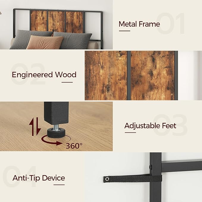 MAHANCRIS Full Size Headboard Only, Metal Headboard with Adapters, Minimalist Industrial Style for Full Size Beds, Rustic Brown and Black