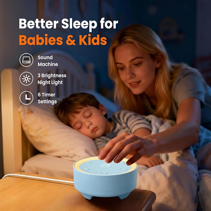 Kipcush Sleep Sound Machine - 21 High-Fidelity Non-Looping Sounds, Portable White Noise Machine for Baby, Kids & Adults, Dimmable Night Light, 6 Auto-Off Timers, USB Powered for Travel, Home & Office