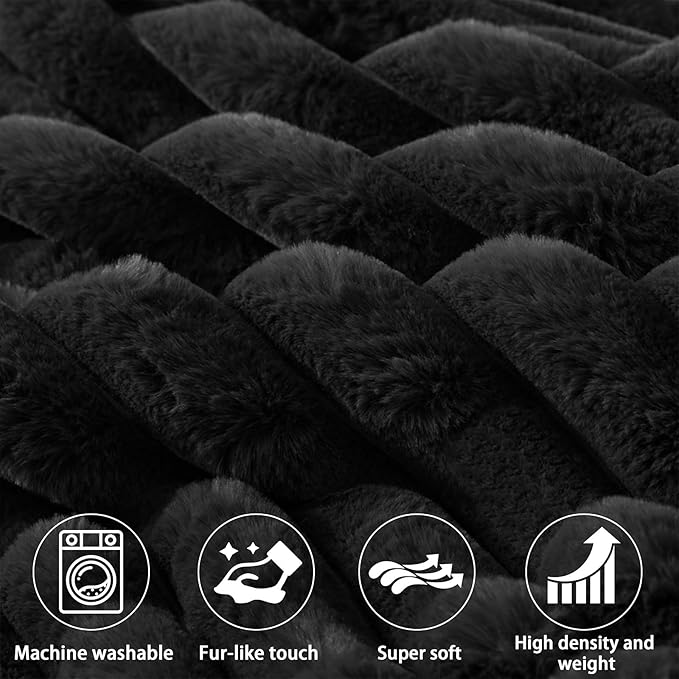 Rycwola Faux Fur Headboard Pillow with 1 Pack Neck Roll Pillow Large Headboard Pillow Soft and Supportive with Removable Cover (Black, Twin)