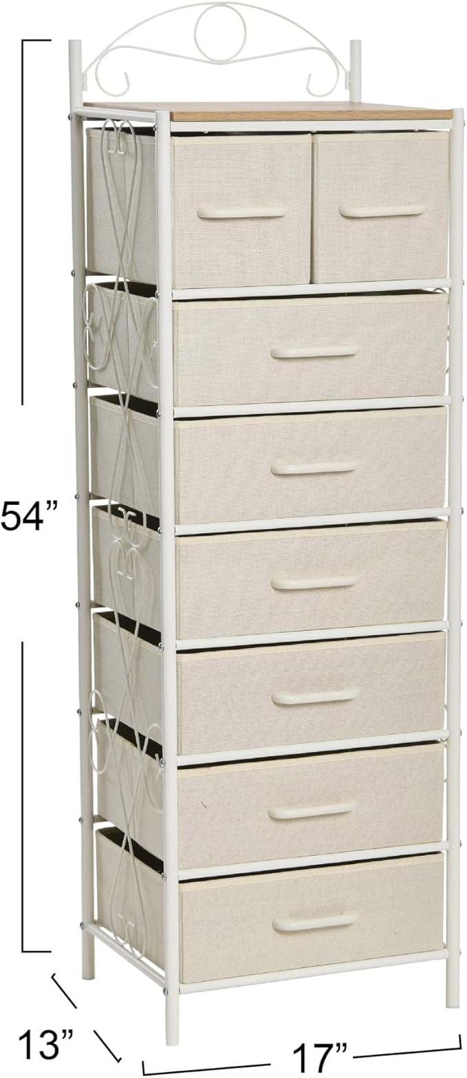 Household Essentials Coastal Oak and Iron 8-Drawer Dresser Tower