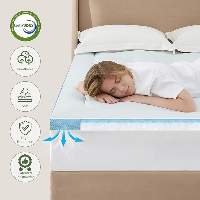 Hansleep Full Size Memory Foam Mattress Pad Topper, Full Foam Mattress Topper Viscose Derived from Bamboo, Full Bed Mattress Pad Cover for Back Pain Relief, 54" x75", White