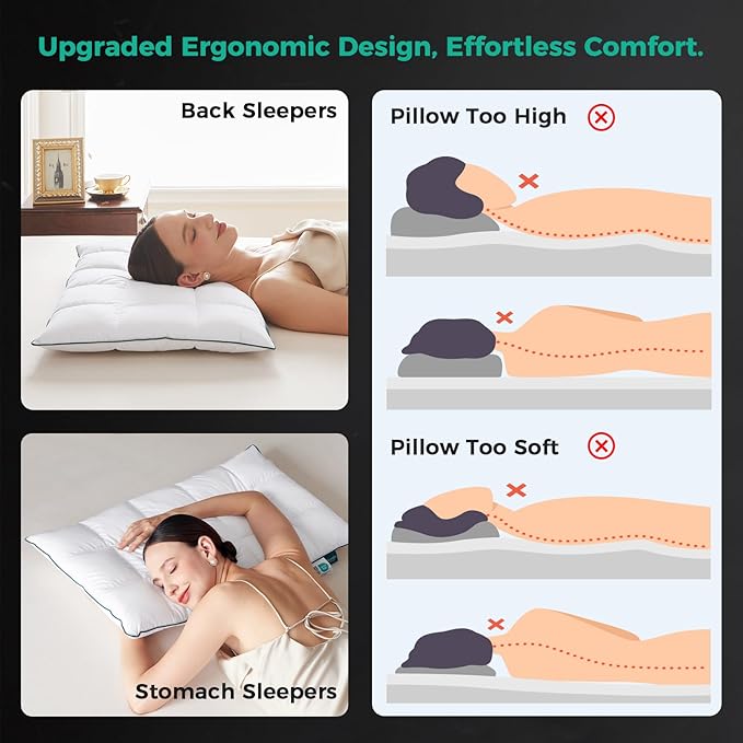 Three Geese Ultra Thin Flat Goose Down Feather Pillows for Sleeping Standard Size, 2.5" Height, 100% Cotton Cover, Ultra Slim Hotel Collection Bed Pillow for Stomach, Back Sleeper, 18x26 in.