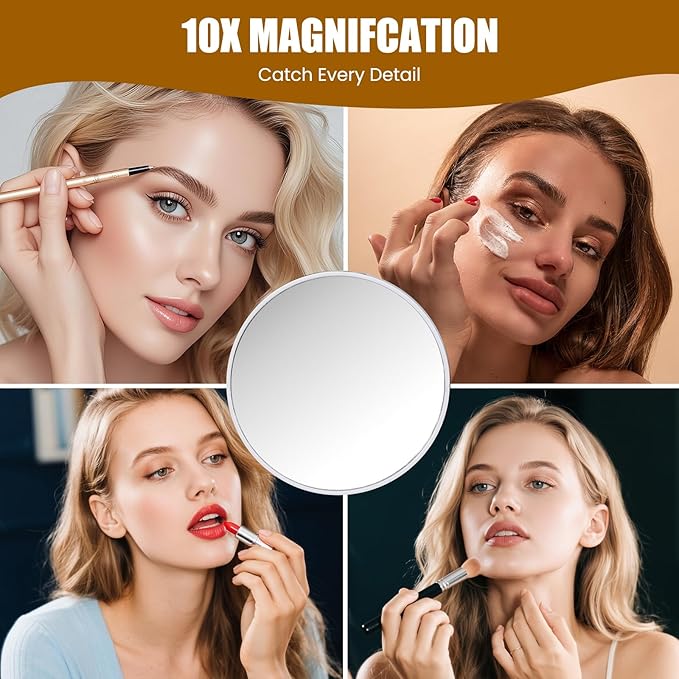 Vanity Mirror with Lights, 16"×12" LED Makeup Mirror, HD Professional Mirror, 10X Magnification, Smart Touch with 3-Color Lighting, Dimmable, 360° Rotation, Lighted Up for Makeup Desk, Bedroom (Gold)