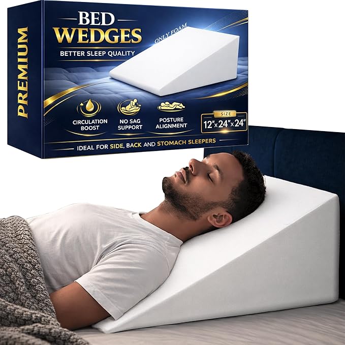 Greaton, Elevated Bed Wedge Pillow for Back Support, Acid Reflux, Leg, Neck Pain, Snoring, Triangle Pilow | Incline Shape for Improved Sleep, 12”x 24”x 24”, White