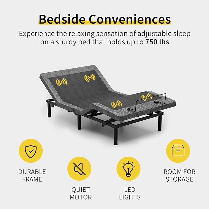 MULIN Twin XL Massage Adjustable Bed Frame with 6 Vibration Modes & Timer, Independent Head/Foot Incline, 2 USB, Wireless Remote, TV/ZG/ZZZ, 6" Legs
