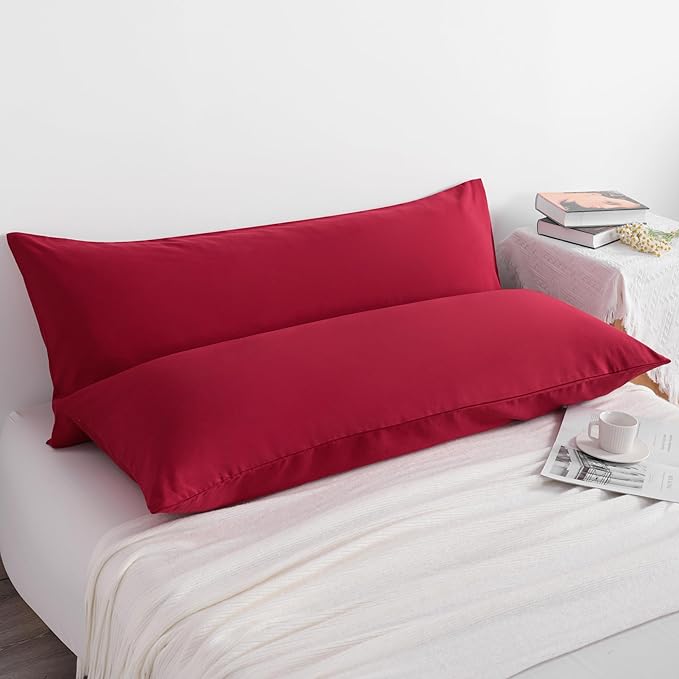 NTBAY Body Pillow Cases Set, 2 Pack Brushed Microfiber 20x54 Inches, Soft, Wrinkle, Fade, Stain Resistant Wine Red Pillow Cases with Envelope Closure