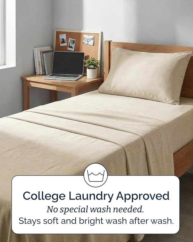 Twin XL Size 3 Piece Sheet Set - Comfy Breathable & Cooling Sheets - Hotel Luxury Bed Sheets for Women & Men - Deep Pockets, Easy-Fit, Soft & Wrinkle Free Sheets - Heathered Beige Oeko-Tex Bed Sheets