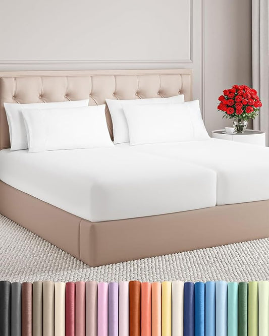 Split King 7 Piece Sheet Set - Comfy Breathable & Cooling - Hotel Luxury Bedding for Women, Men, Kids, Teens & Children - 1 Flat & 2 Fitted Sheets & 4 Pillowcases w/ Deep Pockets, Wrinkle Free - White