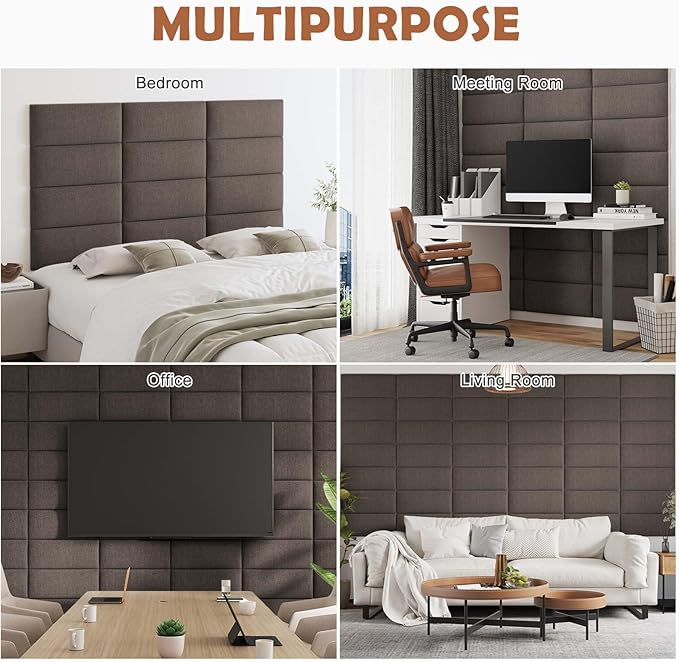 IFNOW Upholstered Wall Mounted Headboard, 3D Soundproof Wall Panels Peel and Stick for Queen Size, Reusable and Removable Tufted Bed Headboard in Brown (9 Panels, 10" x 24")