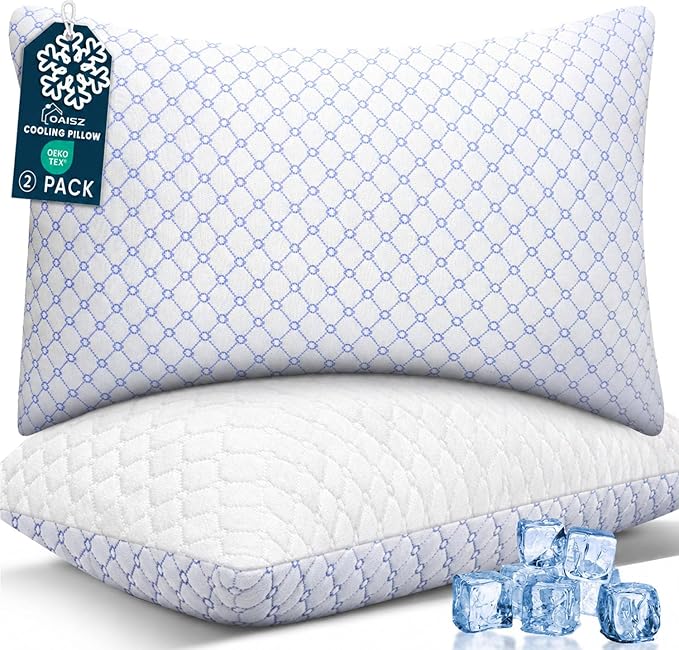 OAISZ Cooling Pillow King Size Set of 2, Shredded Memory Foam Bed Pillows for Sleeping, Adjustable Pillows with Cooling Cover, Soft Yet Supportive Memory Foam Pillows for Side Back Stomach Sleepers
